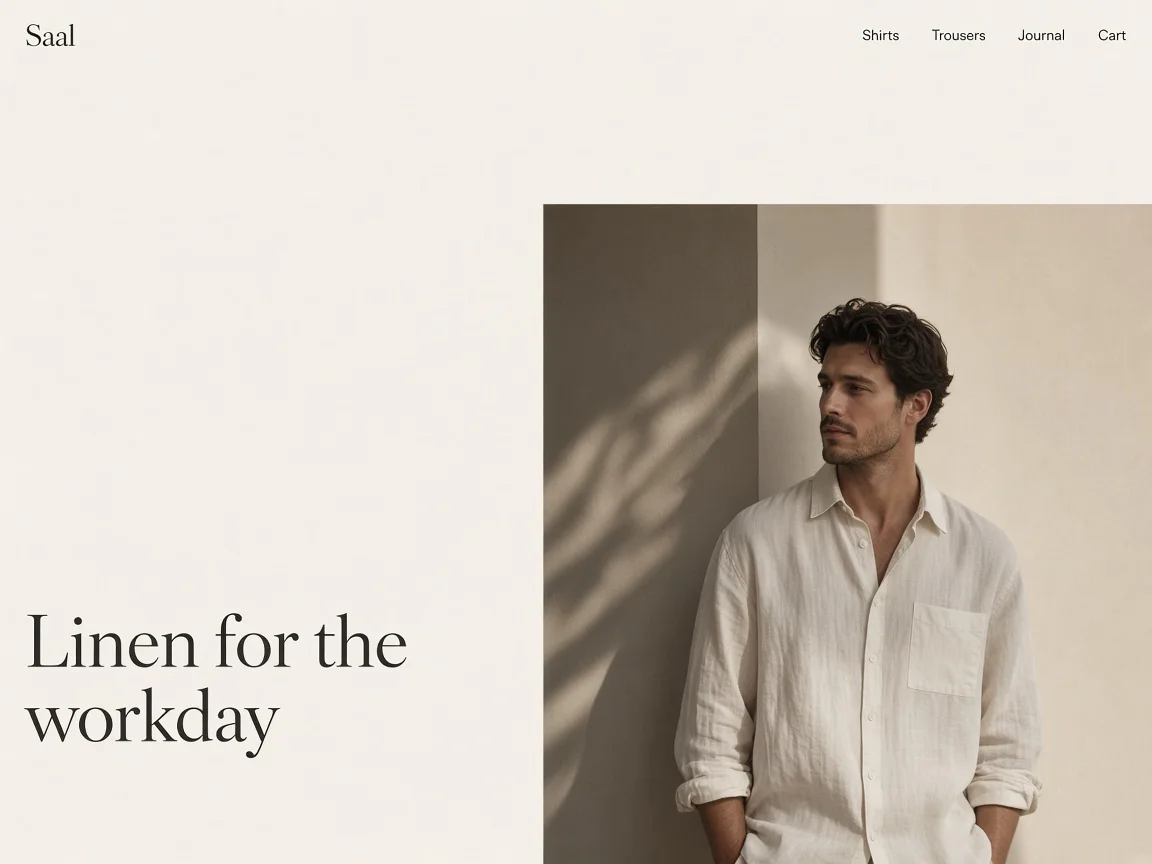 The home page of Saal, a linen clothing store made with Photon Stores